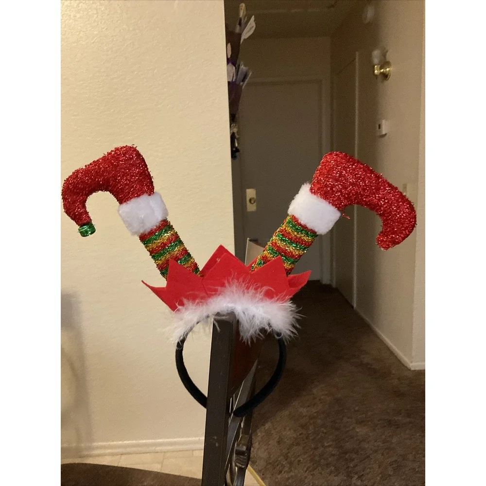 Elf Legs Headband Hat Topper Merry Brite Jingle Bells Christmas Party Costume